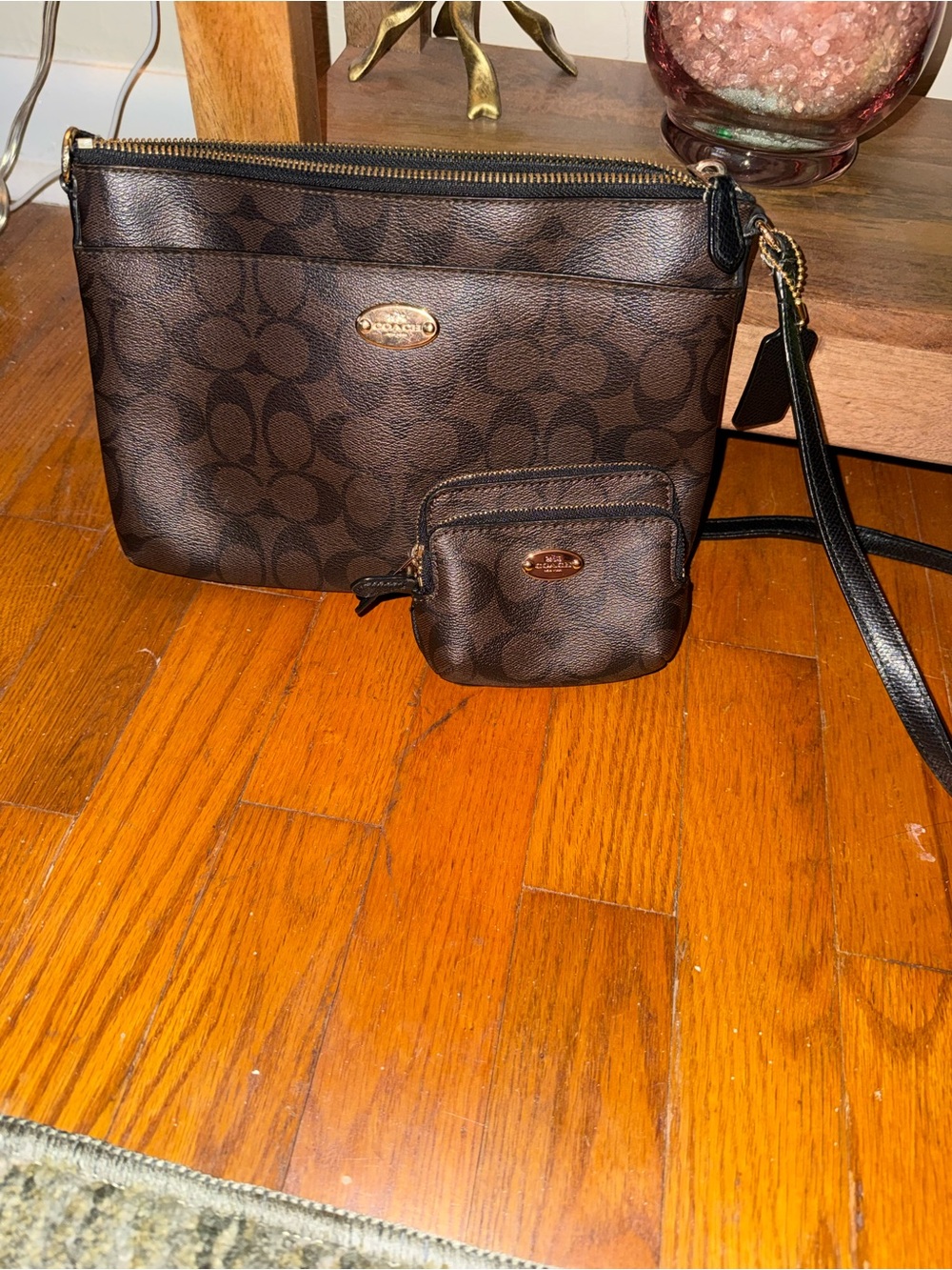 Coach Brown Signature Canvas Crossbody with Coin Pouch